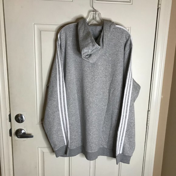 NWT Adidas Men's Essentials Fleece 3-Stripes Hoodie Sweatshirt Grey - Picture 3 of 5